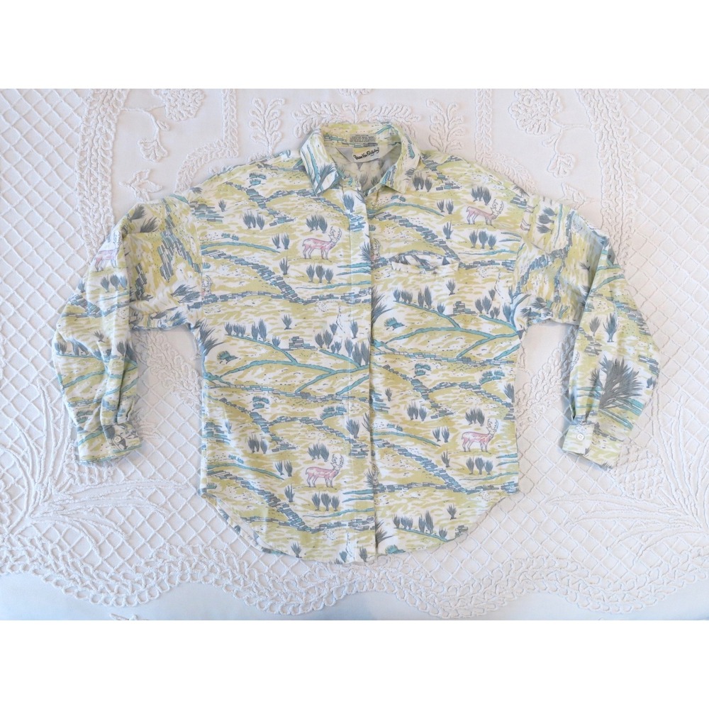 Vintage Diane von Furstenberg Western Desert Print Cotton Flannel Shirt M Deer